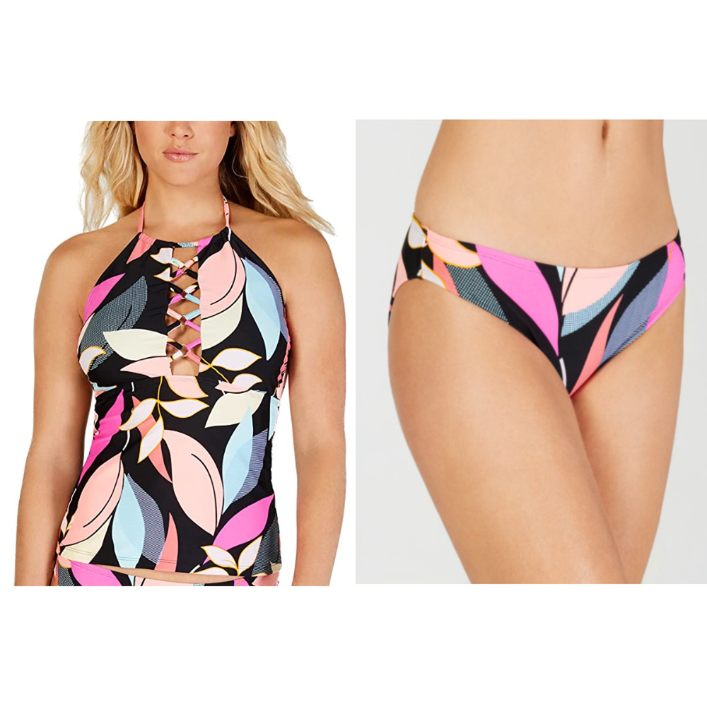 Hula Honey Jungle Boogie‎ 2 Piece Swimsuit High-Neck Halter Tankini Swim Set XS